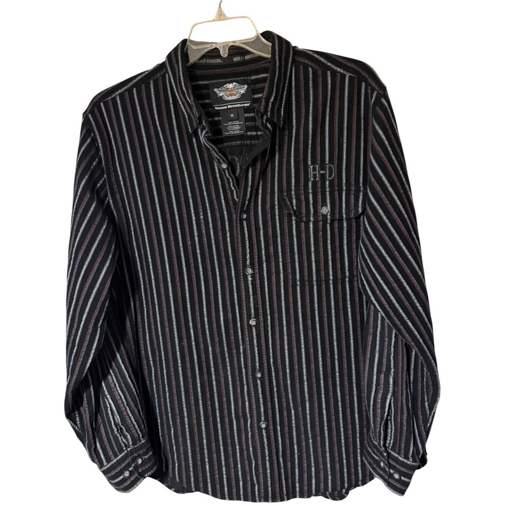 Harley Davison Men's Bottom Up Striped Shirt Embroidered Logo XL Nwot